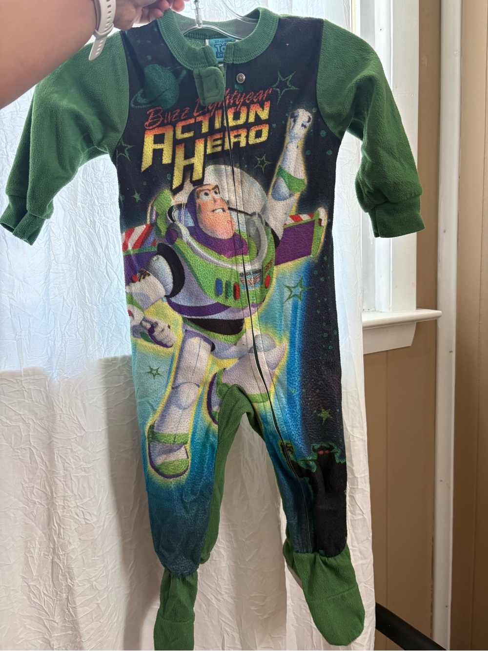 Vintage Buzz Lightyear Action Hero Green Kids One-Piece Pajamas